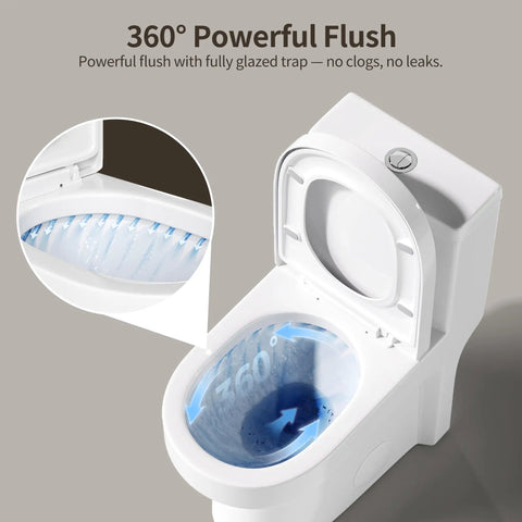 Space Saver Compact One Piece Skirted Toilet With Dual Flush Game Changer For Cramped Baths, Splash Free Quiet Flush, Foolproof 12 Inch Rough In Setup, Heavy Duty Round Bowl For Daily Use
