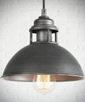 Industrial Silver Brushed Pendant Light with Top Cutouts for Kitchen Island Dining Room and Bedroom, 9.1 Inch Shade Diameter