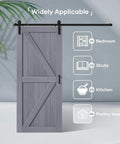 Gray Wood Barn Door Slab 36 Inch By 84 Inch With 6.6 Ft Barn Door Hardware Track Kit Included double-sided K frame