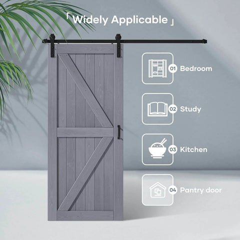 Gray Wood Barn Door Slab 36 Inch By 84 Inch With 6.6 Ft Barn Door Hardware Track Kit Included double-sided K frame