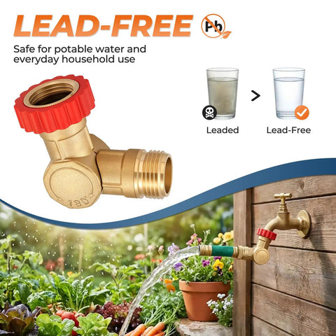 High Flow Three-Quarters Inch Brass GHT Male Swivel Connector With 180 Degree And 360 Degree Rotations Lead Free Corrosion Resistant For Fast Fill And Easy Watering. Lead-free brass RV garden hose connector with 180-degree swivel and 360-degree inlet