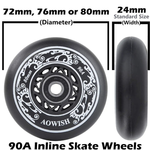 Inline Skate Wheels 80mm 90A Outdoor Asphalt Formula Replacement Wheels With ABEC 9 Bearings And Floating Spacers Four Pack Black