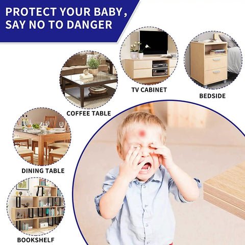 Straight Up Clear Silicone Baby Corner Guards, Real Talk Toddler Table Edge Bumpers protecting furniture like coffee and dining tables.