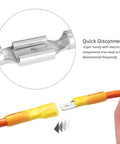 Must Have Pro Grade Heat Shrink Spade Connector Kit 250 Pcs showing male and female disconnect terminals in use