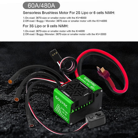 Upgrade 60A Brushless ESC And S3650 4300KV Motor With 3.175mm Shaft Kit, shown with wires and T-plug connector for RC vehicles.
