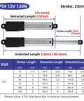Compact 12V Linear Actuator With 1 Inch Stroke, 28 Lbs Lift, 0.6 In Sec Travel Speed, 120N Max Load, diagram dimensions