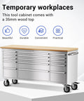 72 Inch Mobile Tool Chest With 15 Drawers And An 18 Inch Deep Wood Top, beefy rolling cabinet, side view