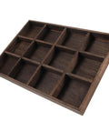 Vintage Solid Wood Jewelry Tray With 12 Spacious Compartments Smooth Edge Ring Holder And Decorative Display Plate for organizing jewelry.
