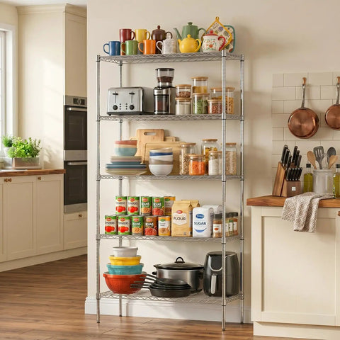 Solid As A Rock Five Tier Wire Shelving In Chrome Finish Hella Roomy Storage Rack With 1250 Pound Load Zero Hassle Pantry Organizer For Kitchen Garage Or Basement