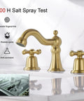 Brushed Gold Widespread Bathroom Faucet 8 Inch 3 Hole With Two Cross Handle Knobs And Drain For Vanity Sink Tap Vintage Classic Style Upgrade Your Bath Game With Long Lasting Shine And Easy Maintenance shown with salt spray test results.