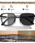 Bifocal Photochromic Reading Glasses For Women With Anti Blue Light UV Protection, Outdoor Ready Readers shown with lens transition