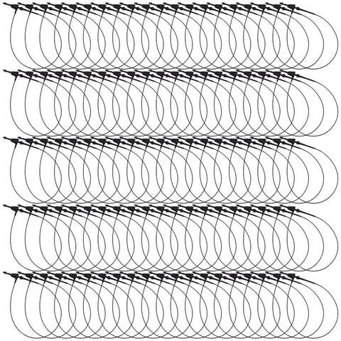 2000 Pack 5 Inch Black Plastic Hang Tag Loops Featuring Straight Up Secure Snap Lock Fasteners, neatly arranged for retail use.