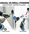 Comparison of manual vs drill-powered Heavy Duty Portable Wire Pulling Tool With Cord Adapter For Electricians in use.