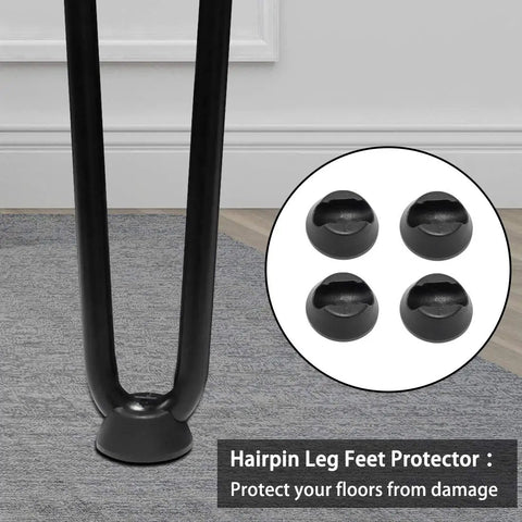 Close-up of protective feet on 28 Inch Metal Hairpin Table Legs Set Of 4 For DIY Coffee Tables Desks Nightstands Built To Last