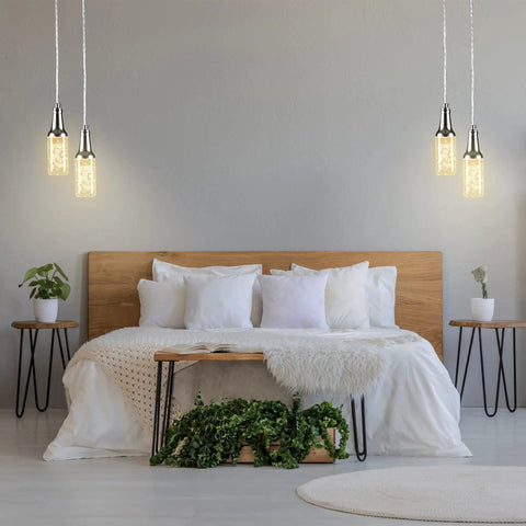 Bedroom with Beer Bottle Shaped RGB Dimmable LED Pendant Light With Smart App Timer And Schedule, Alexa Compatible