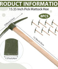 Eight Piece 14 Inch Heavy Duty Forged Garden Pick Axe Set with Non Slip Handles for Weeding Cultivation Camping Prospecting