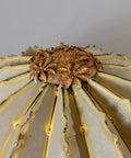 Top view of Golden Barrel Cactus Torch Outdoor Yard Art In Weatherproof Steel Large 18 Inch Wide By 13 Inch High Lawn Decor That Burns For 4 To 6 Hours Southwestern Desert Tiki Light For Backyard Vibes.