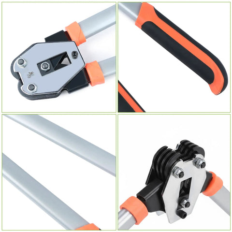 Heavy Duty Manual Strapping Sealer Fits Half To Three Quarter Inch PP Or PET Polyester Strap Delivers Dead Tight Crimps Every Time close-up of jaws and handle design