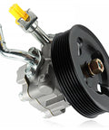 Heavy Duty Power Steering Pump With Pulley Replacement For Nissan Frontier Pathfinder Xterra 2005 To 2012 Four Point Zero Liter Engine close-up angle showing drive belt sheave.