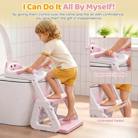 Adaptive Toddler Potty Training Seat With Built In Step Stool Ladder Featuring Full Height Customization Plus Extra Tough Anti Slip Platform For Standard Or Wide Toilets Totally Tight Setup For Tiny Trailblazers