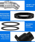 Components of Stock Tank Drain Plug Kit Compatible With Popular Rubbermaid Stock Tanks 50, 70, 100, 150, 300 Gallon With Three Quarters Inch NPT And Three Quarters Inch GHT Stainless Hose Faucet Connector.