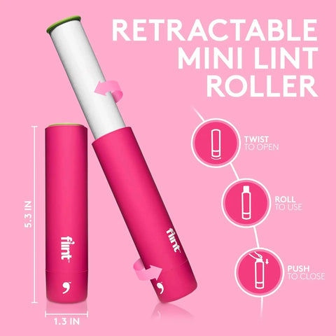 Pink Retractable Mini Lint Roller With 30 Extra Sticky Sheets Ultra Portable Travel Size Pocket Roller For Pet Hair Dust And Lint Easy Twist Mechanism