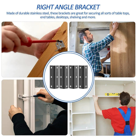 Heavy Duty Stainless Steel Corner Shelf Brackets 4 Pack L Shaped 90 Degree Right Angle Braces With Screw Holes for furniture support.