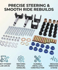 Beefed Up Golf Cart Front End Rebuild Kit For Club Car DS 1993 And Up Gas Or Electric With Polyurethane Bushings And Solid Metal Hardware