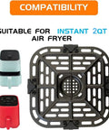 Upgraded Square Air Fryer Grill Plate For 2 Quart Instant Vortex Mini Nonstick Crisper Pan Insert Rack viewed from above with compatibility text.