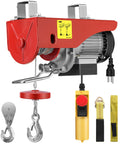 VIVOHOME electric hoist, red housing, 110V, 440 lb capacity; zinc-plated wire rope with yellow remote.