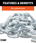 Zinc-plated CURT 48 Inch Trailer Safety Chain with Three Eighths Inch S Hooks for towing security.