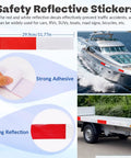 Red and white safety reflective stickers on boat and trailer for Heavy Duty Black Trailer License Plate Bracket Kit With Stainless Steel Frame For Boats, Trucks And RVs, All In One Light Bracket Set Including Mounting Screws, Caps, Reflective Stickers, And 9.4 By 4.9 Inch Frame.