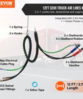 15 Foot Semi Truck Air Lines Kit With Glad Hands And 3 In 1 Air Hoses Plus 7 Way ABS Power Line hanging with components labeled
