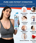 Smiling person holding Hydrogen Water Bottle Generator With Lab Tested Output Up To 3310 PPB, SPE PEM Technology, Premium Borosilicate Glass.