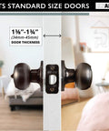 Privacy Door Knob Set For Interior Rooms With Locking Thumb Turn Round Ball Style Black Door Handle For Bedroom And Bath Easy Install Durable Powder Coat Finish Keyless Turn Locking For Your Crib 10 Pack shown on a standard size door.
