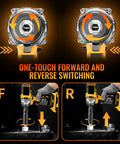 Heavy Duty Cordless Impact Wrench Delivers Hella Power With A Brushless Motor And Variable Speed Trigger, showing forward and reverse switching.