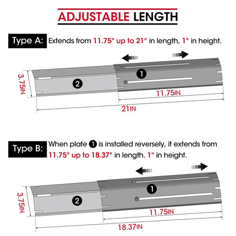 Diagram of Heavy Duty Adjustable Porcelain Steel Gas Grill Heat Plate Shield 4 Pack Extends From 11.75 to 21 Inches Heat Tent