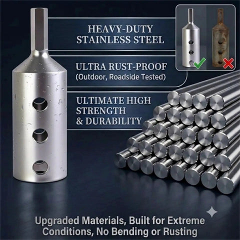Heavy Duty Trailer Jack Drill Adapter Kit With A Rock Solid Zero Wobble Hex Socket For Dead Tight Torque And No Fuss RV Camper Hauler Maintenance, stainless steel construction, high durability.
