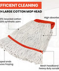 Six Pack Safety Orange Cotton Mop Head Replacements Built Tough Heavy Duty String Refills Gobbles Up Liquids Fast with large, high absorbency.