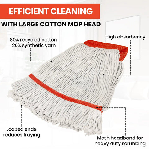 Six Pack Safety Orange Cotton Mop Head Replacements Built Tough Heavy Duty String Refills Gobbles Up Liquids Fast with large, high absorbency.