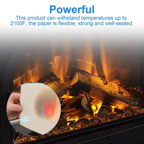 Ceramic fiber gasket paper, 1/8 in thick, 7×10 in; close-up view with fireplace background for wood/pellet stoves