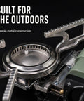 Close-up of Portable Butane Gas Stove For Camping And Outdoor Cooking Lightweight Compact Single Burner With Durable Carrying Bag