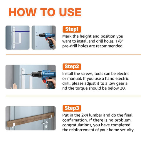 Installation steps for Heavy Duty 2x4 Door Barricade Brackets Set Of Two For Home Security White Built To Last Easy Install