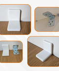 Heavy Duty White L Brackets For Shelves And Cabinets Stainless Steel Corner Supports With Smooth Plastic Caps Pack Of Four showing installation angles.