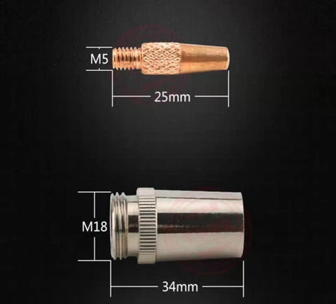 Close-up of nozzles measuring 25mm and 34mm for Aluminum Spool Gun For MIG Welders Fits Millermatic 140 141 211 And Spoolmate 100.