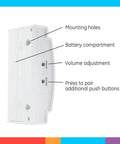 Back view of Wireless Doorbell Kit With Battery Operated Receiver And Push Button, showing volume and mounting features.