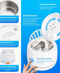 Dual Mode Ultrasonic Cleaner For Dentures Mouth Guards Toothbrush Heads And Jewelry 45 KHz Retainer Cleaner With 5 Minute Quick Blue Light Clean And 3 Minute Deep Purple Light Clean pink, 304 stainless liner, open lid
