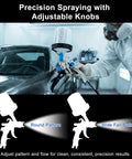 Precision spraying with the Straight Up Pro Quality HVLP Paint Spray Gun Delivers Hella Smooth Finishes with adjustable knobs.