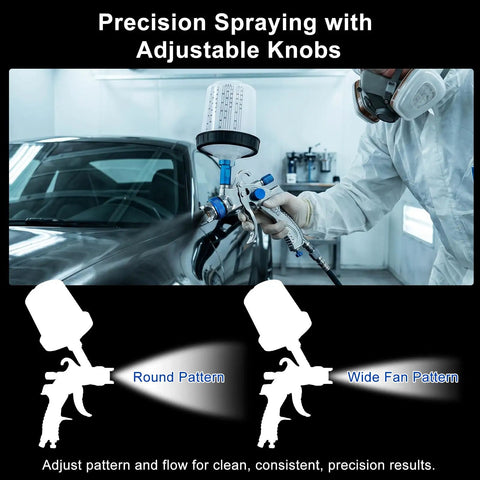 Precision spraying with the Straight Up Pro Quality HVLP Paint Spray Gun Delivers Hella Smooth Finishes with adjustable knobs.