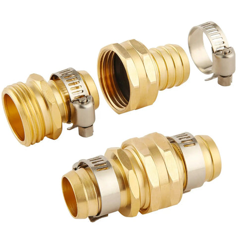 Brass Garden Hose Repair Kit With Clamps For Three Quarter Inch Hoses Barb To Garden Hose Thread Fittings Includes GHT Adapters